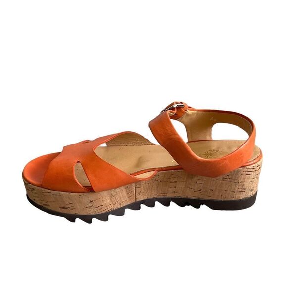 PARLANTI Italy Orange Tan Leather Platform Wedge Cork Sandals 8.5 - Picture 3 of 11